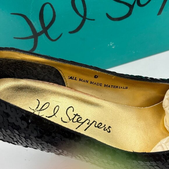 Vintage Black Pumps Sequin HL Steppers Solid Closed Toe Prom Dance Party 1990s 6 - Picture 4 of 9